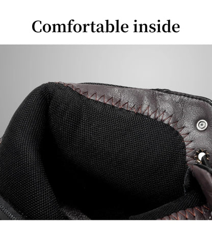 Brown Leather Mens Ankle Boots Lace Up Platform Outdoor