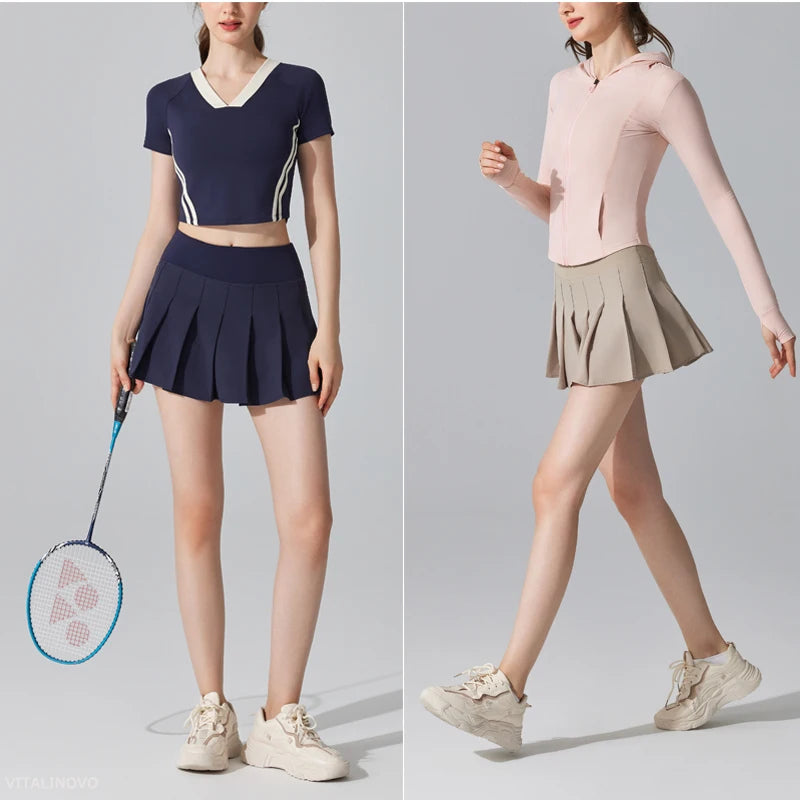 VITALINOVO Womens Girl High Waisted Pleated Tennis Skirt School A-Line Skater Skirts with Lining Shorts Golf Athletic Skort