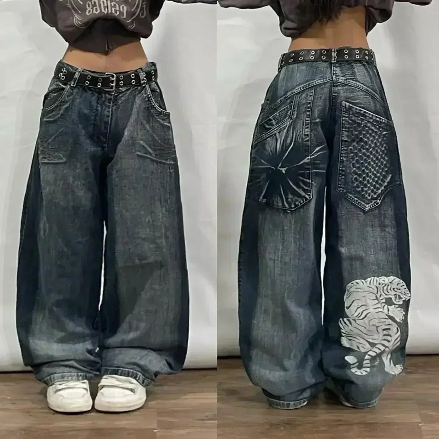American Fashion Trend Joker Pattern Embroidered Loose Jeans Women Street Y2K New Hip Hop Oversized Wide-leg Pants Unisex Jeans