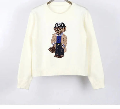 Pullover Sweater Bear Print Women Cashmere Cotton Knit