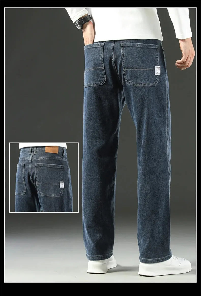 Men's Loose Straight Wide-Leg Jeans, Casual Business Style