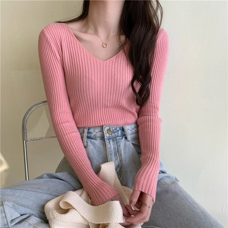 Casual Long Sleeve Knitted Pullover 2026 Autumn Winter Women Sweaters Femme Basic Solid Jersey Tops Fashion Clothes