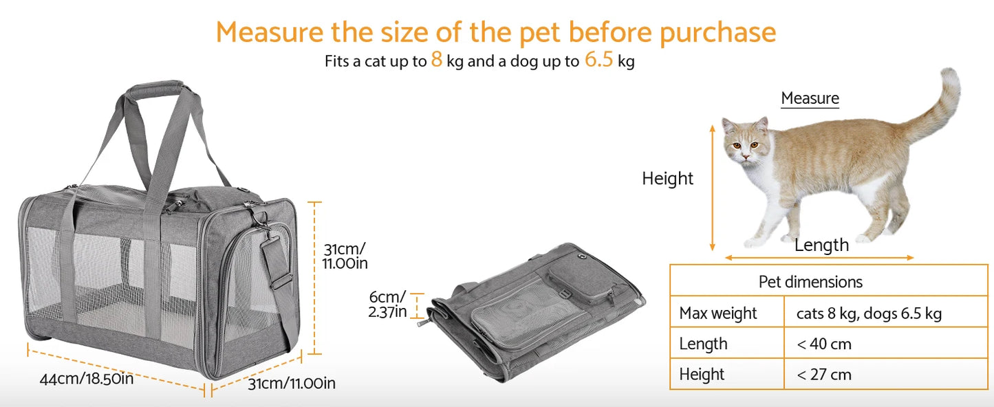 Airline Approved Pet Carrier for Cats Dogs Soft Travel Bag with Breathable Honeycomb Board,Removable Support Board for Vet