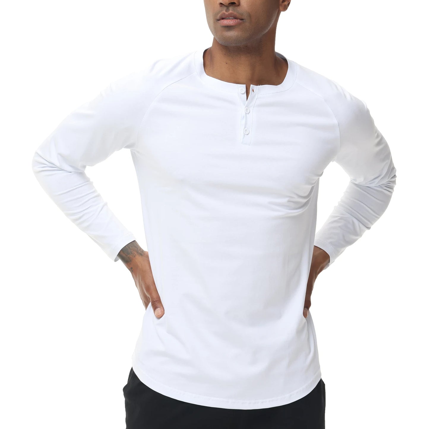 Men's Long Sleeve Button Down T-Shirts Autumn Henley Collar Casual High Quality Crew Neck Mens T Shirts