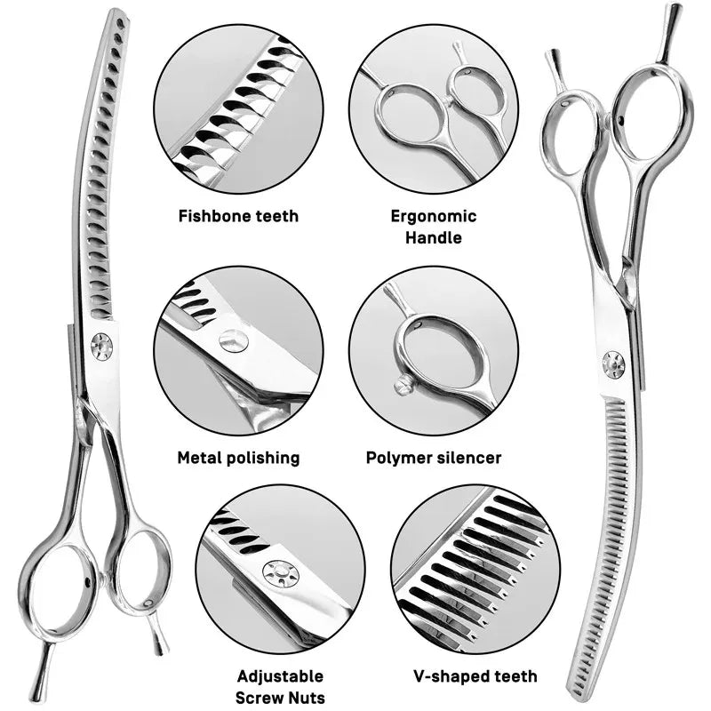 Professional Pet Grooming Scissors – 7 Inch Curved Thinning Scissors for Dogs & Cats