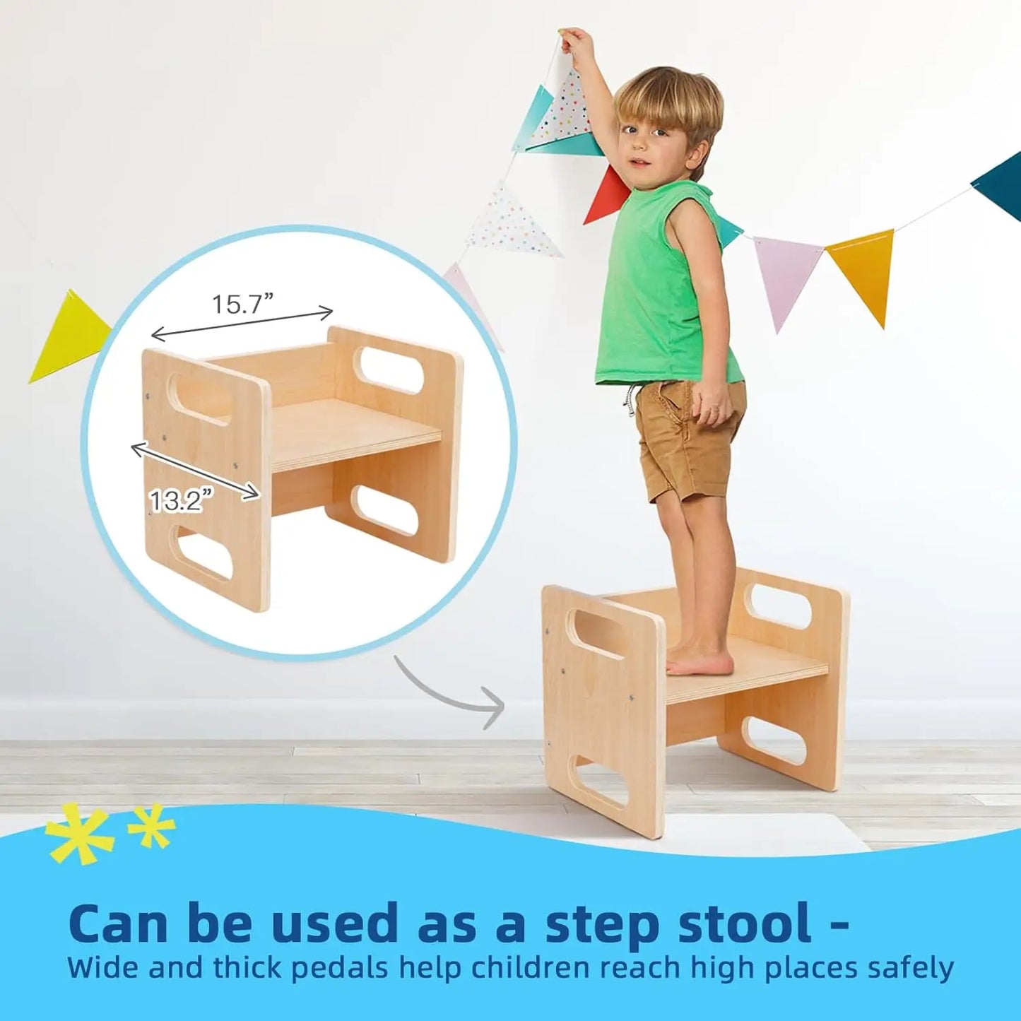 Weaning Table and Chair Set, Kids Activity Table and Chair Set with Fence for Read, Play Toys, Snack Time, Step Stool