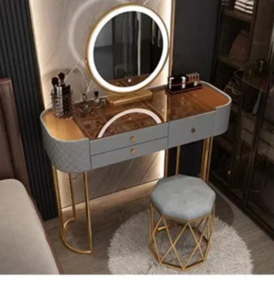 Makeup Luxury Dressing Table Mirror Led Light Salon White Dressing Table Storage Bedroom Comoda Pra Quarto Home Furniture