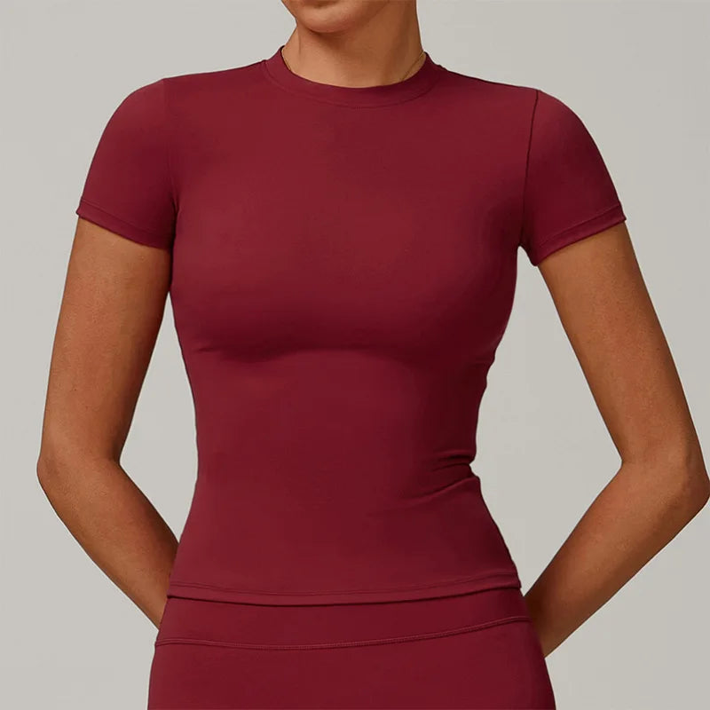 Women's Sports T Shirt Summer Short Sleeve Running Round Neck Breathable Stretchy GYM Yoga Slim Fitness Active Top Tee