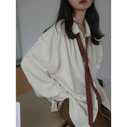 Women Oversize Long Sleeve Button Up Broadcloth Shirt Korean Style