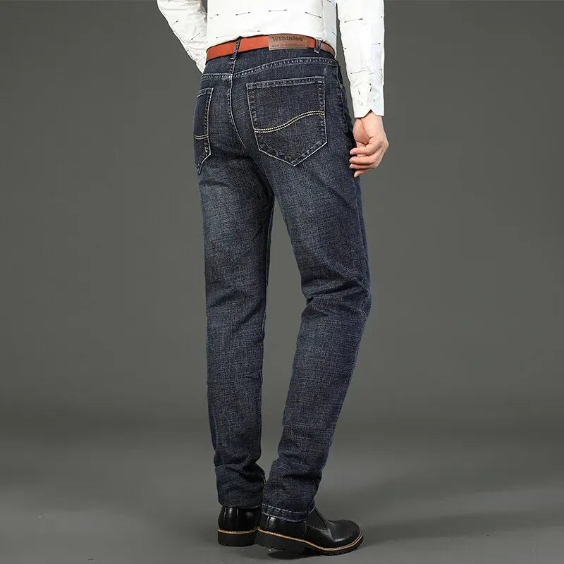 Men's Jeans Casual Straight Stretch Denim Blue Black