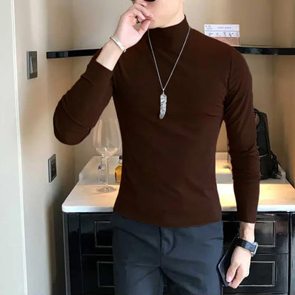 Men's Turtleneck Long Sleeve Pullover, Slim Fit, Polyester Elastane