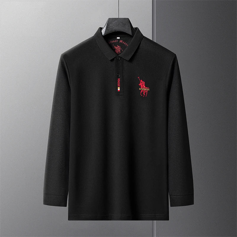 Popular Men's Spring and Autumn Horse Logo Trendy Brand Temperament Fashionable Outdoor Sports Top Long Sleeved Polo Shirt