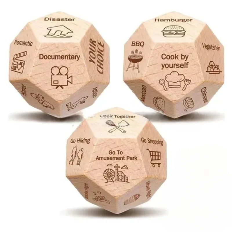 Wooden Dice for Couples, Food Decision Dice Game Gift Idea