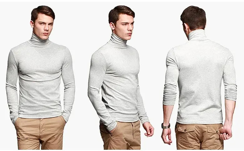 New Men Fashion T Shirt Tees Slim Tops Male Stretch T-shirt Turtleneck Long Sleeve Tee Shirts High Collar Men's Tees