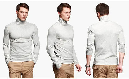 Men's Turtleneck Long Sleeve Stretch Knit T Shirt Slim Fit