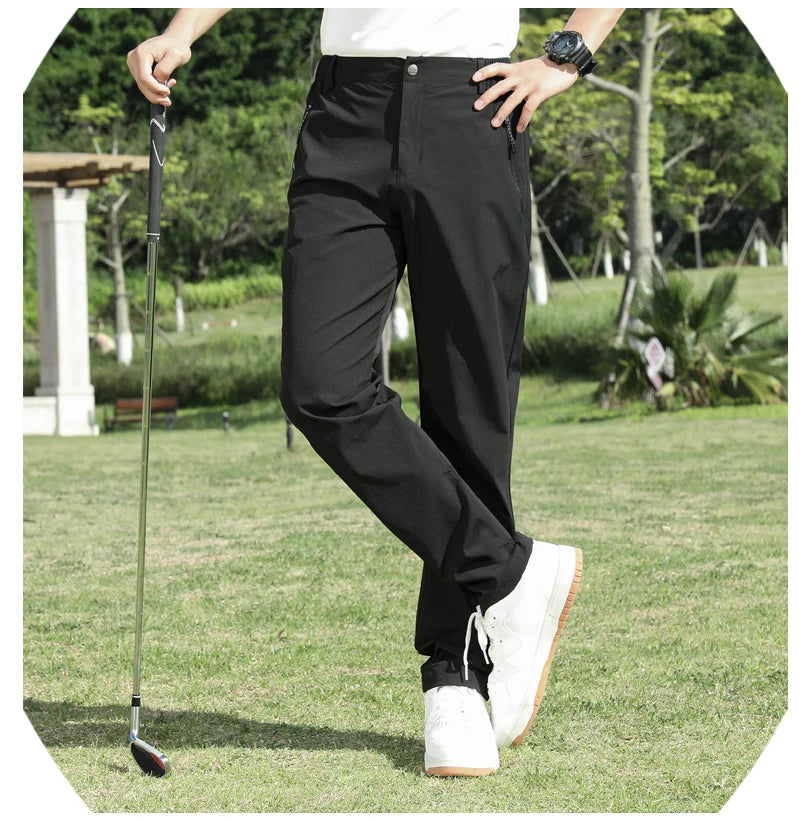 Golf Pants Men Sun Protection 50 UPF Stretch Slim Fit Summer Quick Dry Lightweight Breathable Tapered Leg Pants Zipper Pockets
