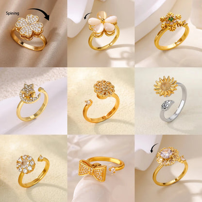 Four Clover Flower Ring Metal With 18K Gold Plating Fidget Anti Stress