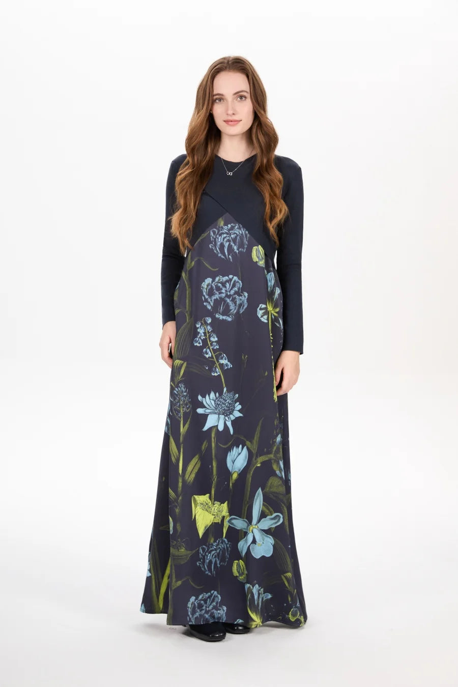 AS AW25 elegance slip satin dress + knitting cross top +mockneck woman clothing set adjustable maxi floor length