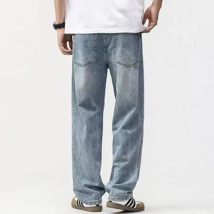 Men's Loose Straight Jeans, Light Blue, Casual Minimalist