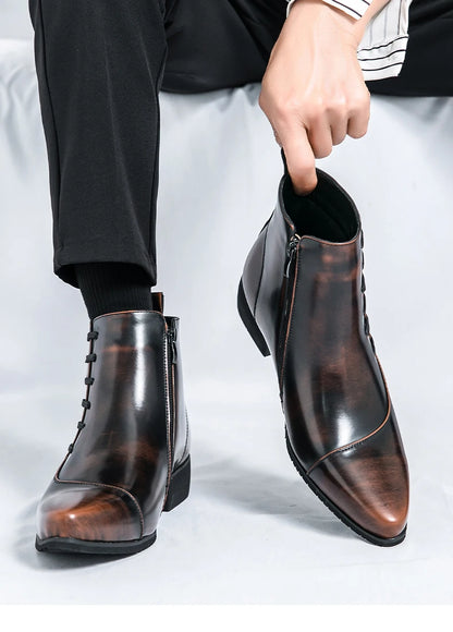 Men's Leather Riding Boots Ankle High ZIP Closure PU Lined