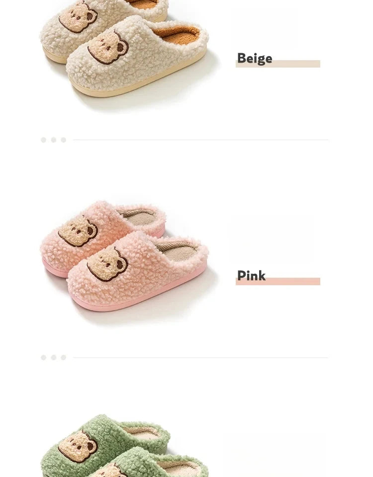 TZLDN Fashion Men's Slippers Winter Warm Cartoon Bear Lovely Indoor Soft Sole Non-slip Dormitory Causal Home Plush Shoes Couple