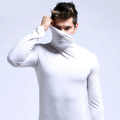 Men's Turtleneck Long Sleeve Stretch Knit T Shirt Slim Fit