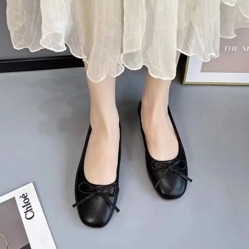 2025 Spring Summer New Arrival Evening Breeze Flats Gentle Bow-Knot  Design Commuter Versatile Single Shoes