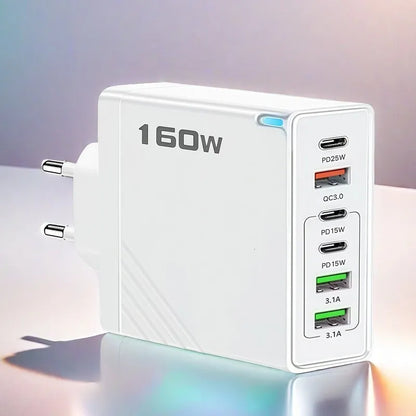 6-Port USB Type-C Fast Charger 160W With EU US UK Plugs