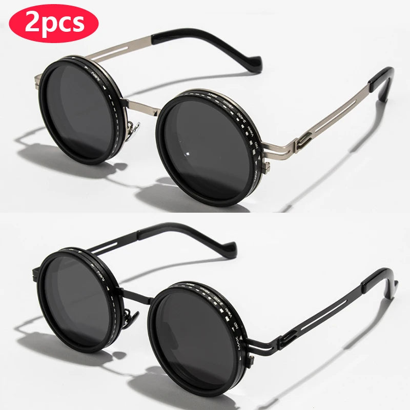 Polarized Round Sunglasses ND9 Adjustable Dimming Sun Glasses Men Women Retro Punk Men's Fishing Eyeglasses Outdoor Shades UV400