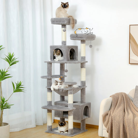 Spacious Cat Tree Tower with Hammocks and Scratching Posts