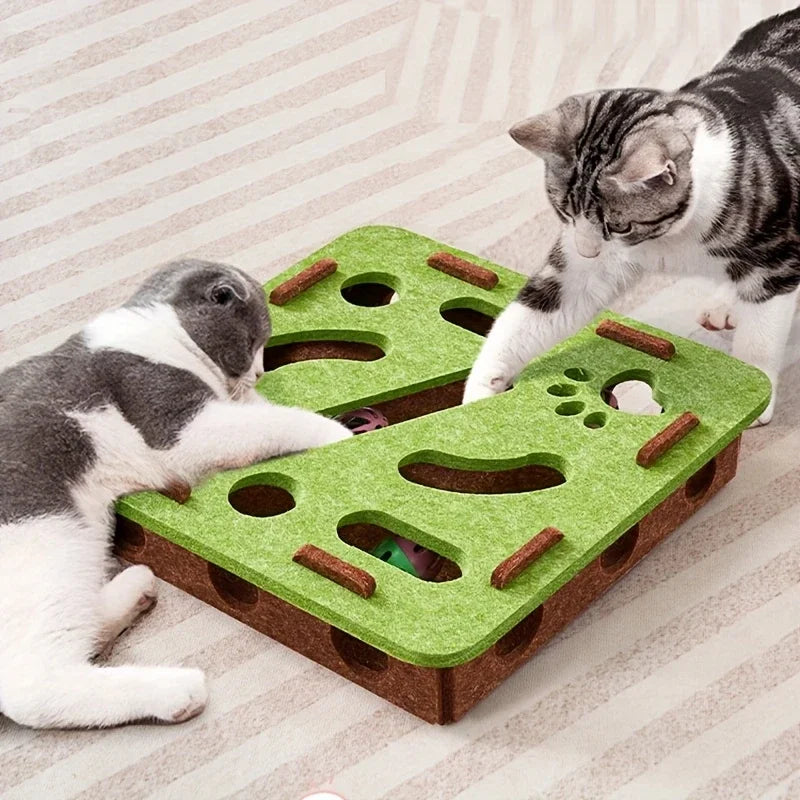 Interactive Felt Cat Puzzle Toy with Maze Tunnel
