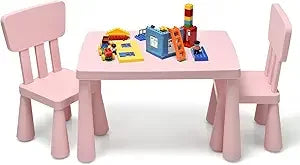 Kids Table and Chair Set, 3 Piece Plastic Children Activity Desk for Reading, Drawing, Snack Time, Arts Crafts, Preschool, Kind