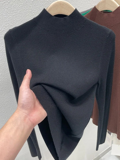 Women Turtleneck Knit Sweater Slim Fit Solid Color