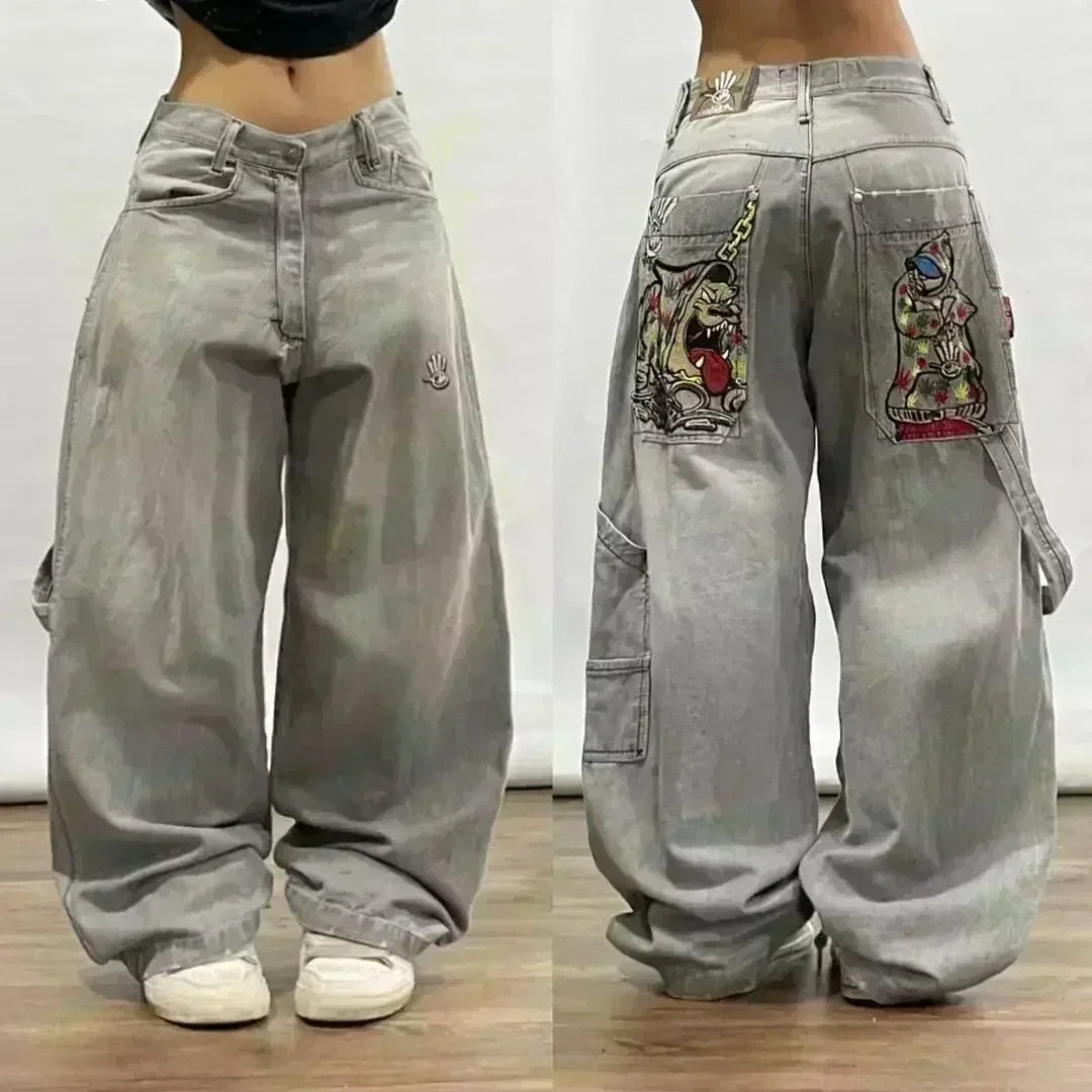 Streetwear New Fashion Oversized Print Baggy Jeans Women Y2K Harajuku Hip Hop Vintage Gothic High Waist Wide-leg Pants Trousers