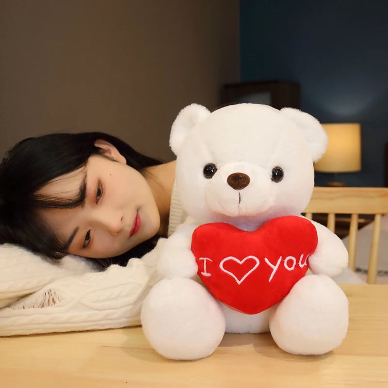 28CM Lovely Teddy Bear Plush Toys Cute Bear Holding Heart I Love You Stuffed Doll Girls Lovers Valentine's Day Gift