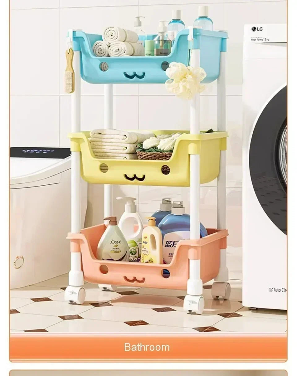 Macaron Storage Handcart Snack Storage Rack Movable Household Large Capacity Wheeled Kitchen Rolling Rack Children Storage Rack