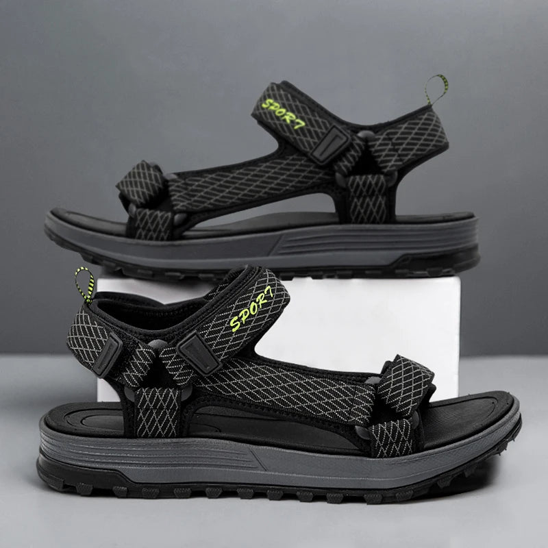 Men's Open Toe Sandals Breathable Casual Beach Shoes Black EVA Insole
