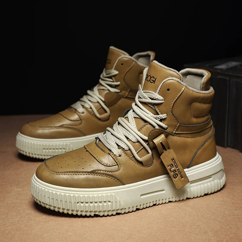 Leather Ankle Boots For Men Lace Up Non Slip Sole Winter Boots