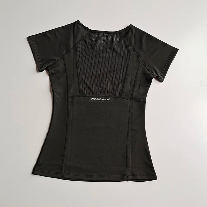 Spring and Summer Loose Women's Sports Short-sleeved Quick-drying Running Yoga Fitness T-shirt Mesh Breathable Neck Pullover Top