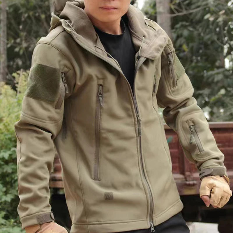 Men Winter Autumn Fleece Tactical Parkas Waterproof Cargo Jackets Windbreak Hiking Camping Climbing Softshell Casual Hood Coats