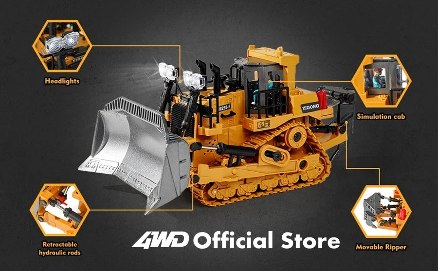 4WD Remote Control Excavator 4x4 Alloy Dump Truck Bulldozer Radio Model RC Car Construction Vehicle Toy Children Kids Gifts