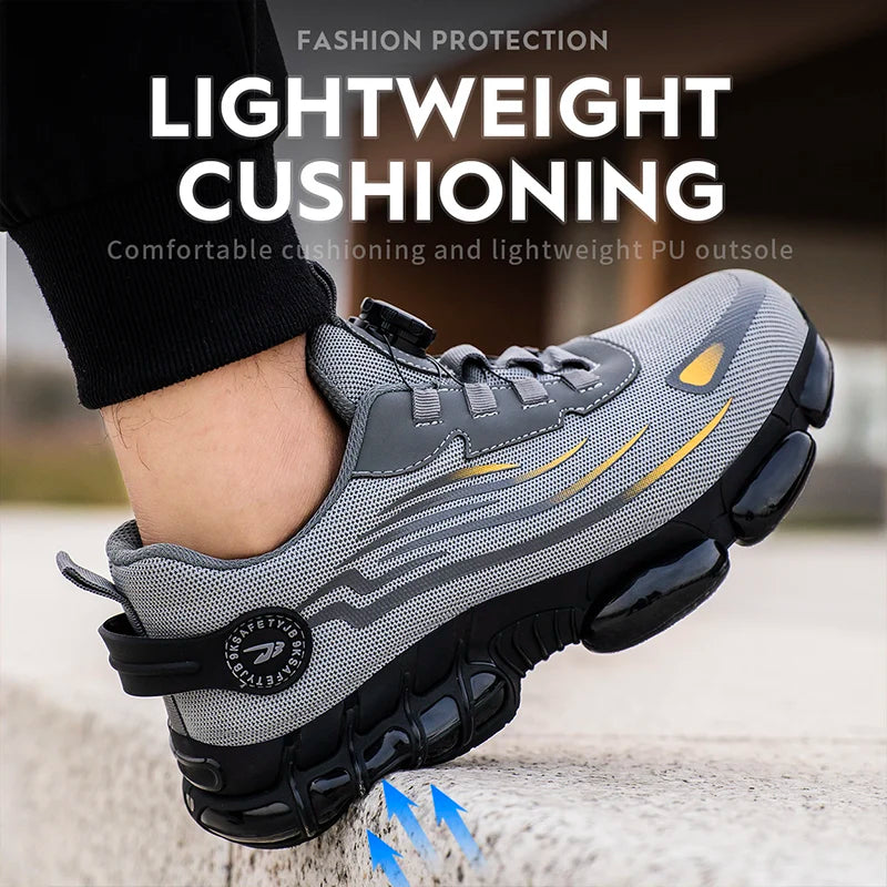 Rotating Button New Safety Shoes Men Anti-smash Anti-puncture Work Shoes Fashion Men Sport Shoes Security Protective Boots Men