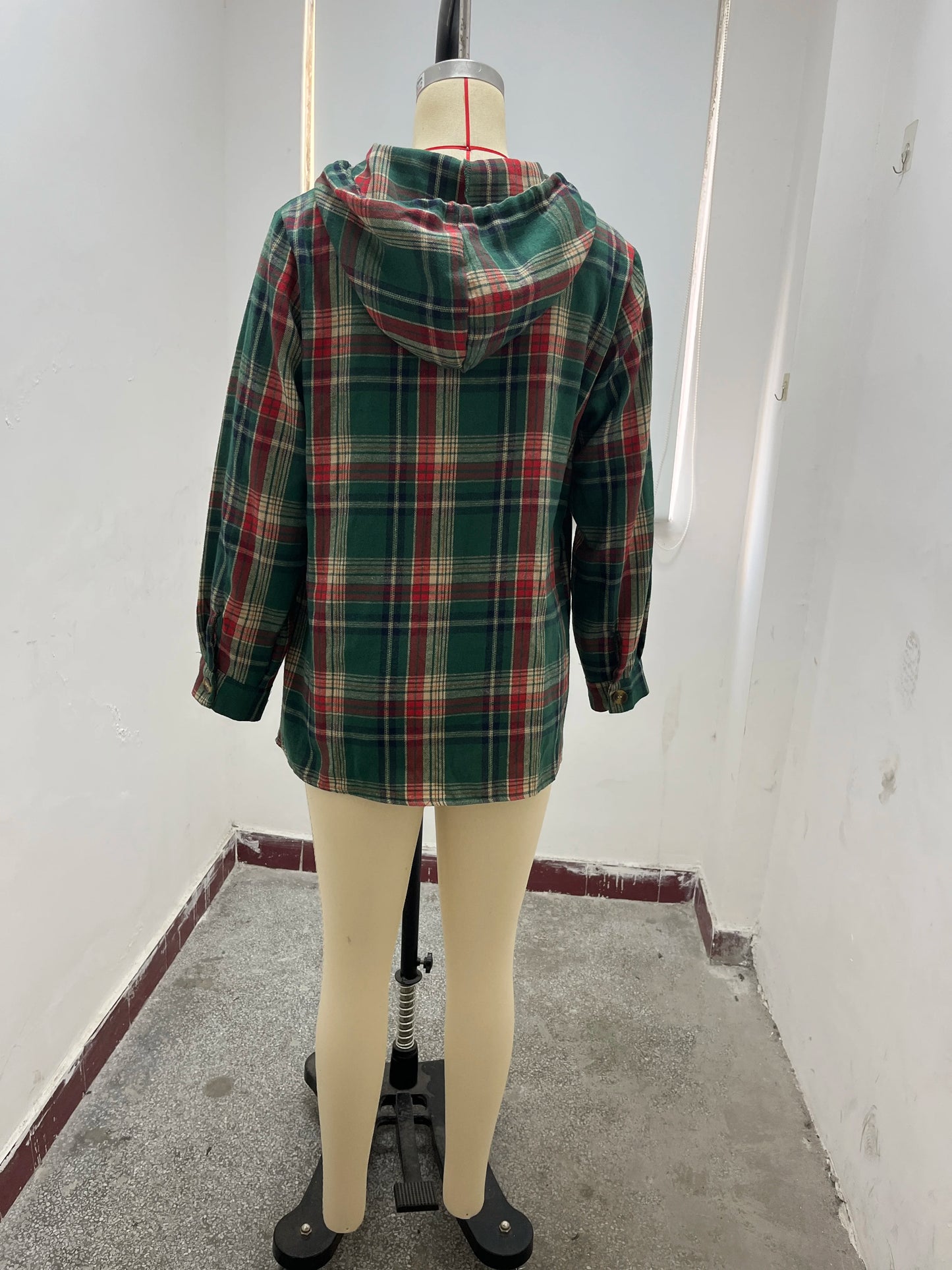 European and American Cross border Foreign Trade 2024 Autumn/Winter New Loose Long Sleeve Hooded Button Checkered Coat Hoodie fo