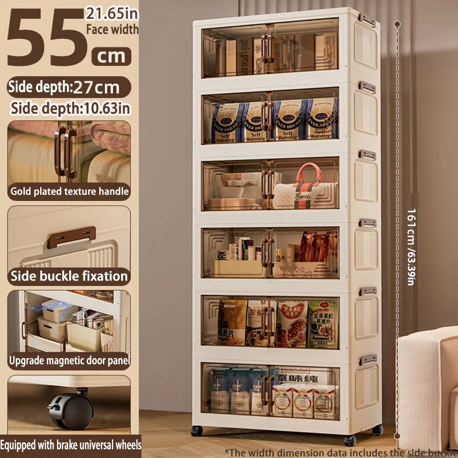 45/55/65cm Length Multifunction Folding Storage Cabinet Sundries Cabinet Large Capacity Dustproof Wardrobe Locker