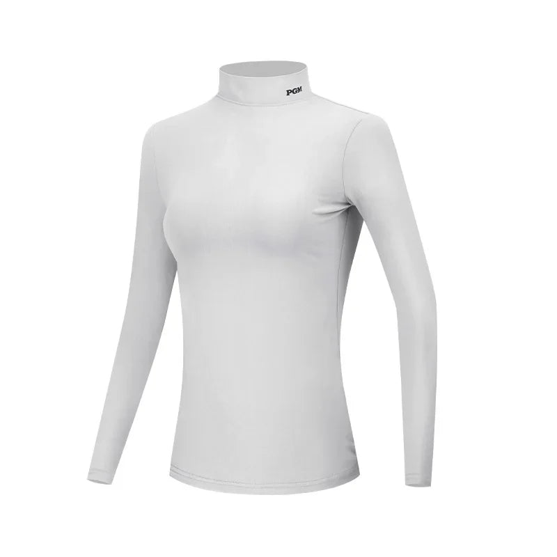 PGM Autumn Winter Women Fleece Golf Underwear Ladies Warm Golf Long-sleeved T-shirt Stand Collar Shirt Elastic Windproof Tops