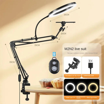 Professional Tripod For Mobile Phone With Overhead Lighting And Selfie Stick