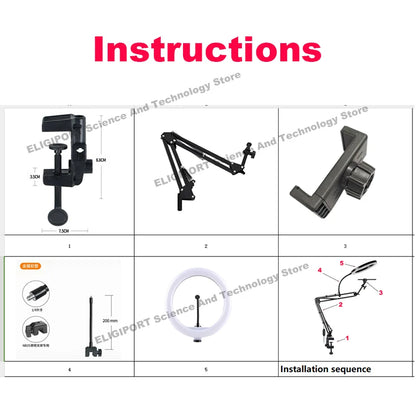 Professional Tripod For Mobile Phone With Overhead Lighting And Selfie Stick