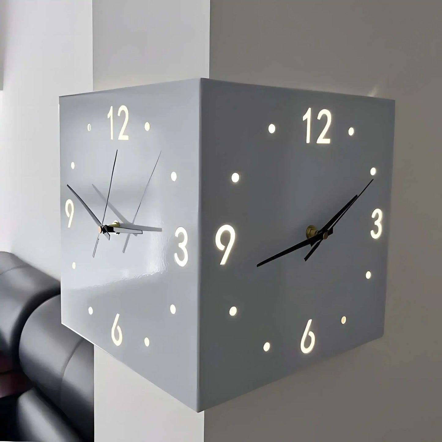 Sensor Luminous Corner Wall Clock – Modern Home & Office Decor