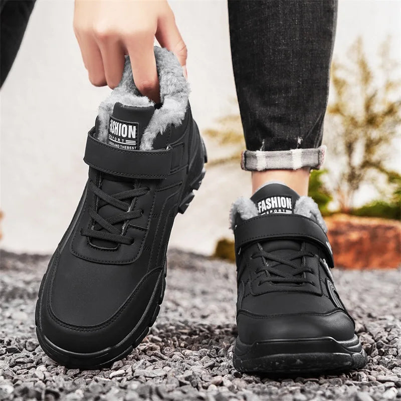 Winter Boots for Men New Waterproof PU Leather Warm Snow Ankle Boots Outdoor Warm Plush Non-slip Work High-top Casual Shoes