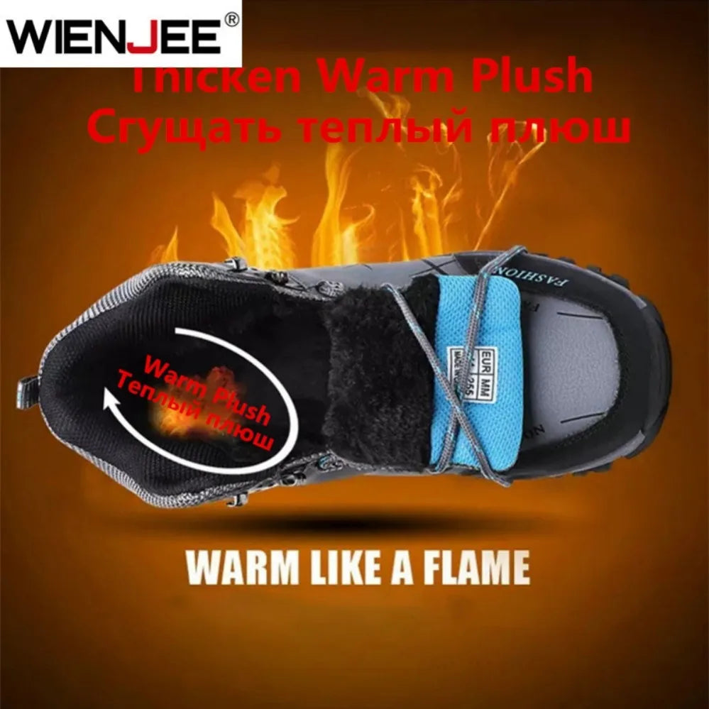 Men's Winter Snow Boots Waterproof Leather Ankle Boots Size 39-47